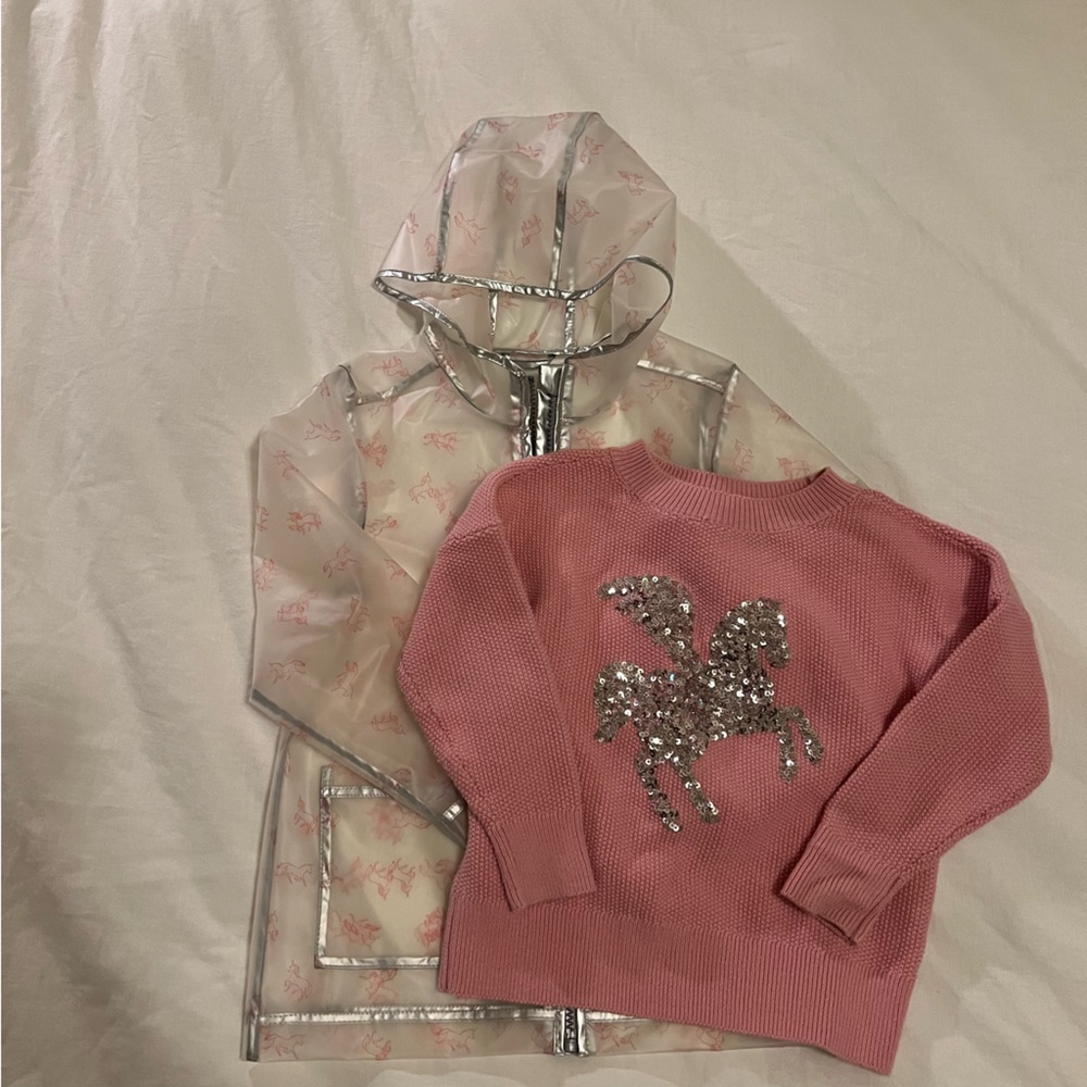BUNDLE Translucent Unicorn-Print Hooded Rain Jacket & Pink Unicorn Pullover